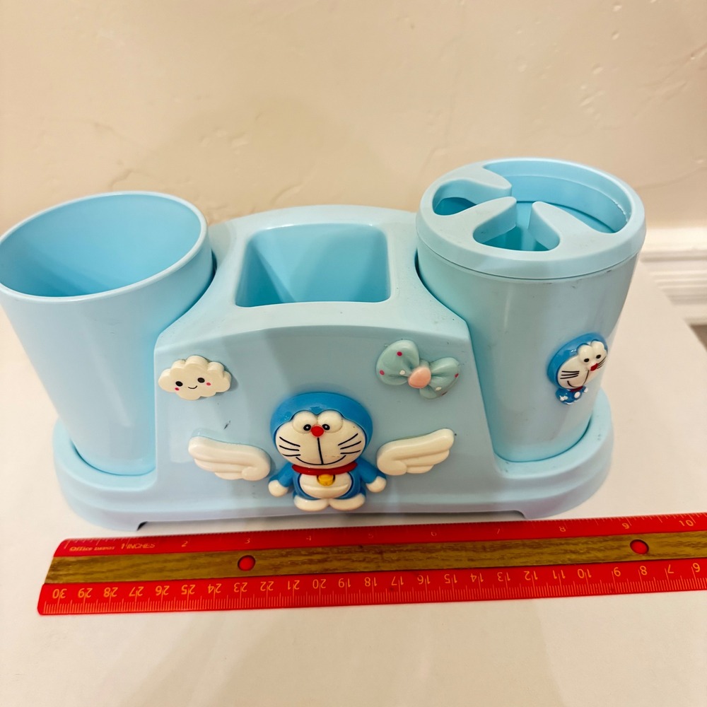 Doraemon Anime Desk Organizer Toothbrush Holder Light Blue Kawaii Decor